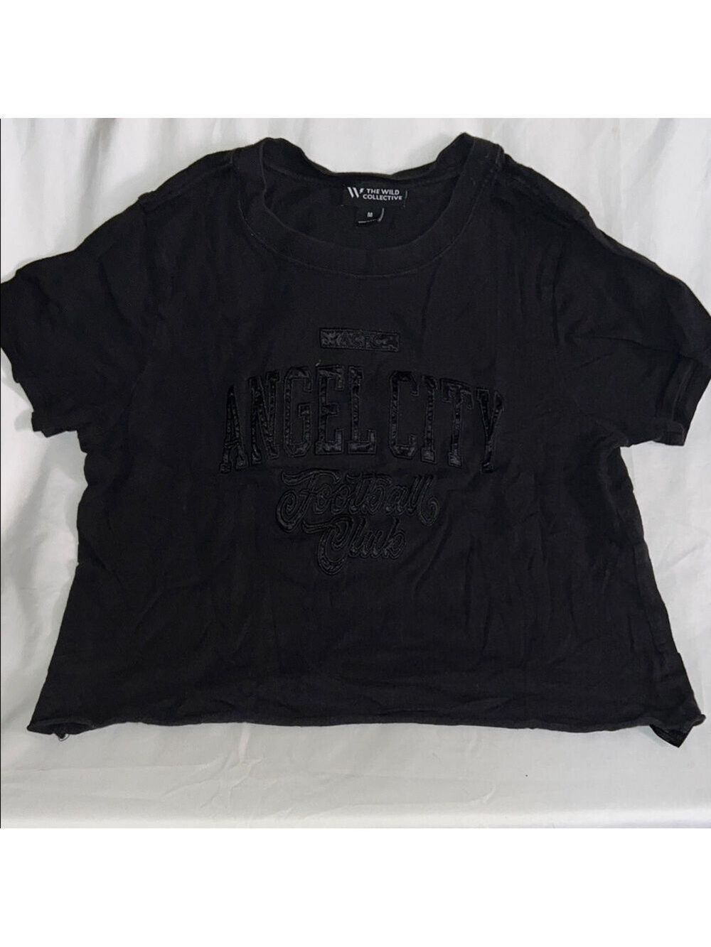 The Wild Collective Black Angel City Football Crop Top Tee Shirt